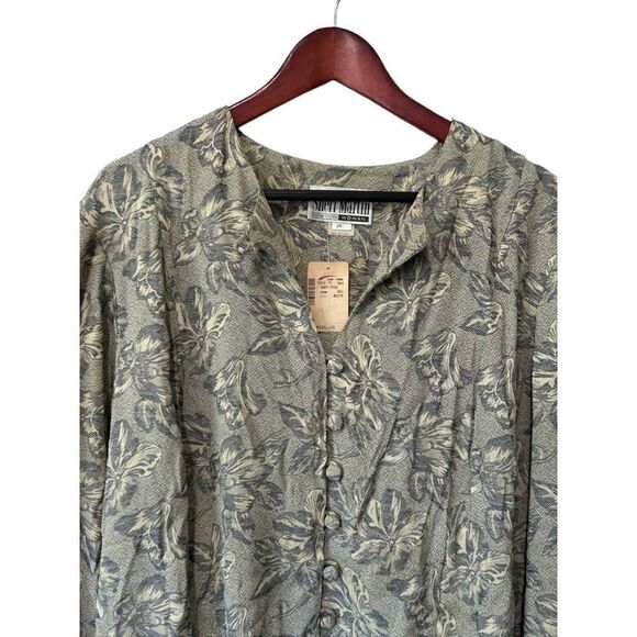 NWT NEW Vintage Sheri Martin Jade Green Leaf Button Front Tunic Blouse Size 24W - Picture 4 of 10